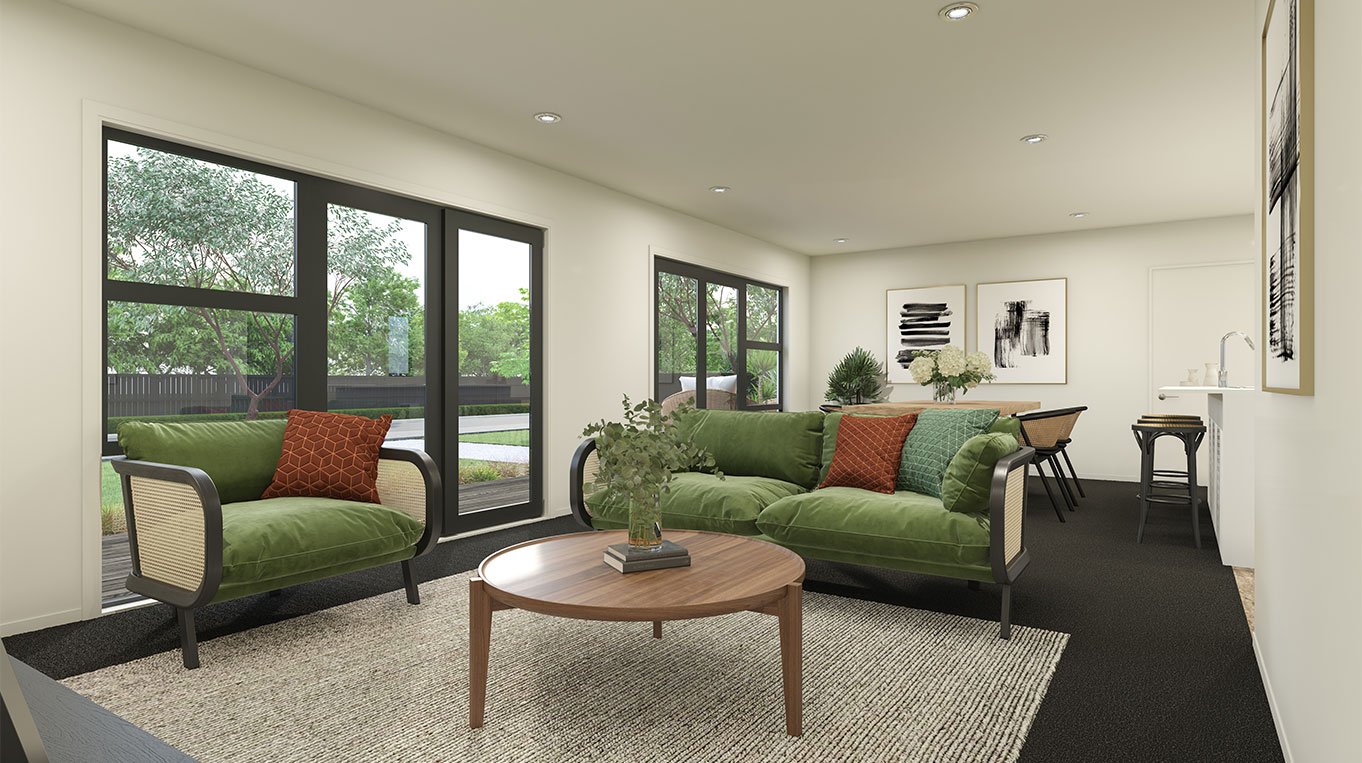 Open plan living and dining.