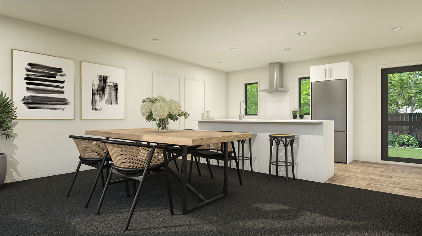 Open plan kitchen and dining