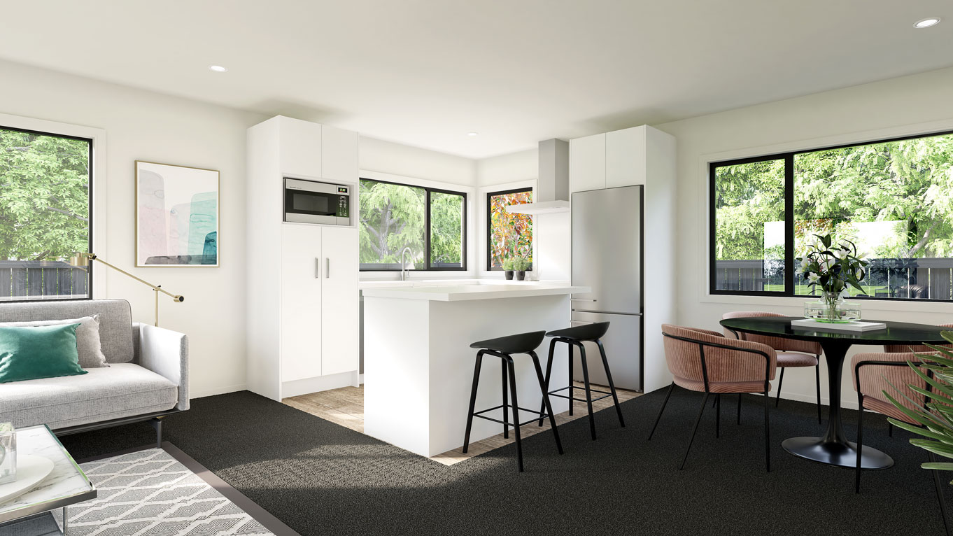 open plan living, dining and kitchen
